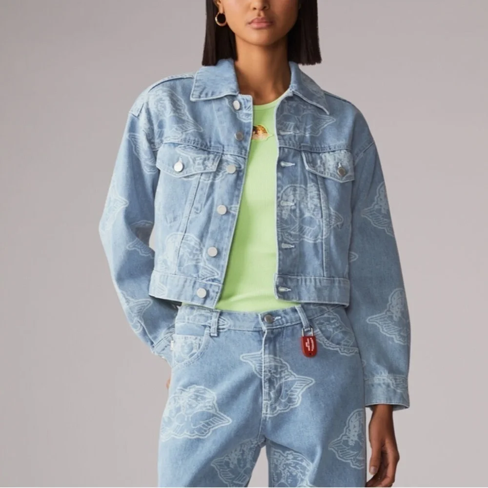 FIORUCCI ALL OVER ANGELS DENIM JACKET BLUE - Picture 2 of 13